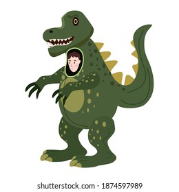 Actor in animal Dinosaur costume. Theme party, Birthday kid, children animator, entertainer wearing performer character for holiday masquerade, carnival. Vector cartoon flat style isolated