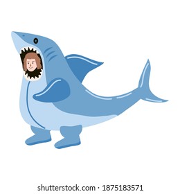 Actor in animal Shark costume. Theme party, Birthday kid, children animator, entertainer wearing performer character for holiday masquerade, carnival. Vector cartoon flat style isolated