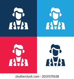 Conjunto de iconos mínimo de cuatro colores azul y rojo del actor