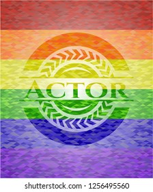Actor emblem on mosaic background with the colors of the LGBT flag