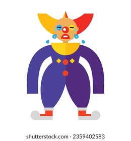 Actor in festive circus costume vector. Crying clown. Multicolored flat vector icon representing celebration concept isolated on white background
