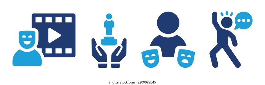 Actor Icon Set. Comedian Show Performance, Acting Skill Symbol Vector Illustration. Entertainment Concept.