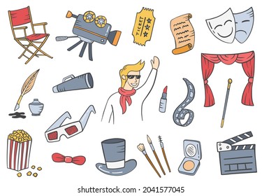 actor jobs profession doodle hand drawn set collections 