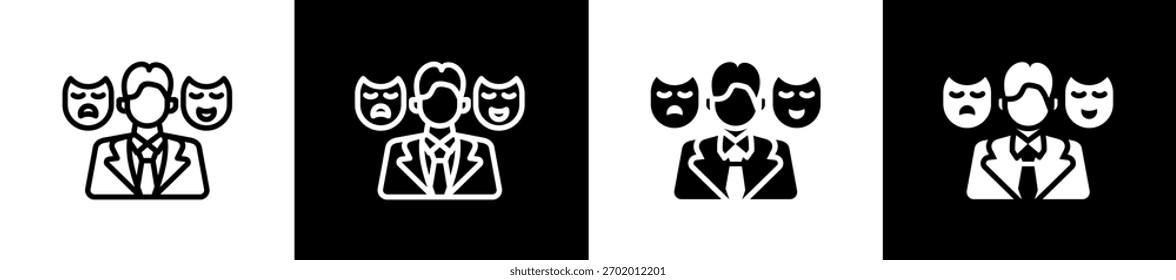 Línea De Actor Y Glifo Estilo Icono En Fondo Blanco Y Negro