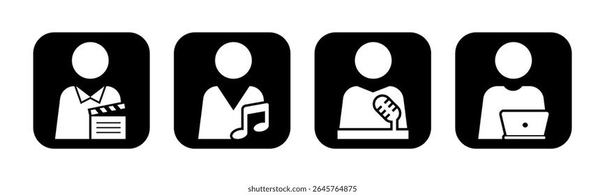 Actor, Musician, Presenter, Content Creator icon set illustration vector. Inside Square.