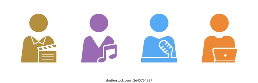Ator, Músico, Apresentador, ícone do Criador de conteúdo defina o vetor de ilustração.