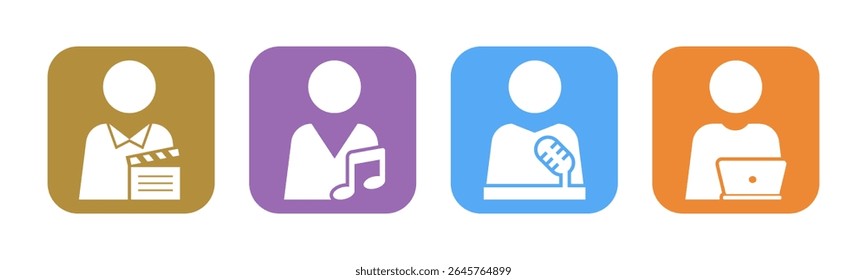 Actor, Musician, Presenter, Content Creator icon set illustration vector. Inside Square.