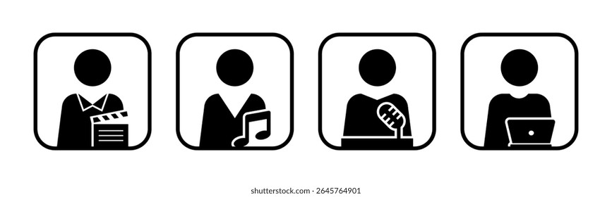 Actor, Musician, Presenter, Content Creator icon set illustration vector. Inside Square.