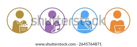 Actor, Musician, Presenter, Content Creator icon set illustration vector. Inside Circle.