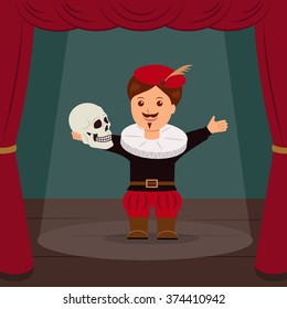 Actor on scene of the theater, playing a role Hamlet. Concept World Theatre Day