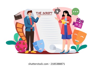 Actor reads the script, movie-making scene
