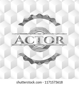 Actor realistic grey emblem with geometric cube white background