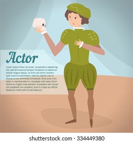 Actor. Role of Hamlet. Theatrical performance. Vector isolated illustration. Cartoon character