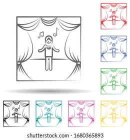 Actor in scene multi color set icon. Simple thin line, outline of theatre icons for ui and ux, website or mobile application