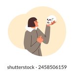 Actor of the theater playing a role Hamlet of Shakespear vector flat illustration. Cartoon young man holding a skull in hand, speech monologue performance isolated in decorative frame