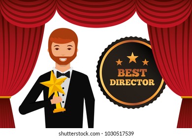 actor wearing tuxedo holding gold star award