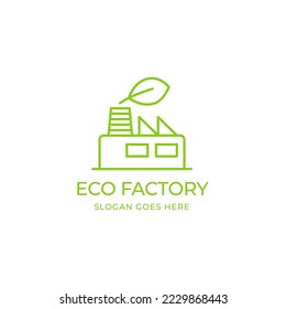 actory and leaf logo combination. Industry and eco symbol or icon. Unique manufacturing and organic logotype design template