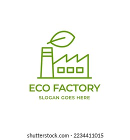 actory and leaf logo combination. Industry and eco symbol or icon. Unique manufacturing and organic logotype design template