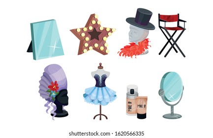 Actress and Actor Dressing or Makeup Room Attributes Vector Set