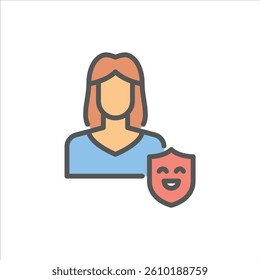actress avatar filled outline icon. actress color line illustration.