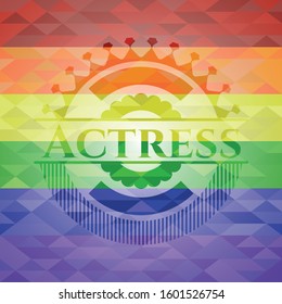 Actress emblem on mosaic background with the colors of the LGBT flag