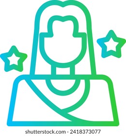 Actress event planning icon with blue and green gradient outline style. actress, woman, acting, female, show, entertainment, person. Vector illustration