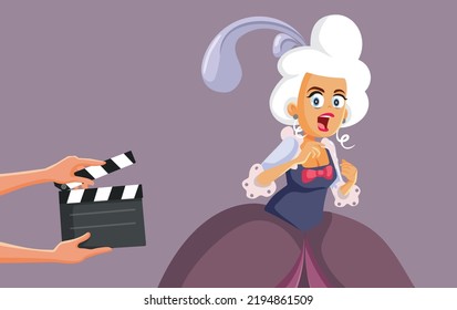 
Actress Filming Historical Drama Having A Meltdown Vector Cartoon Illustration. Woman Acting In Biopic Movie Depicting Historical Drama
