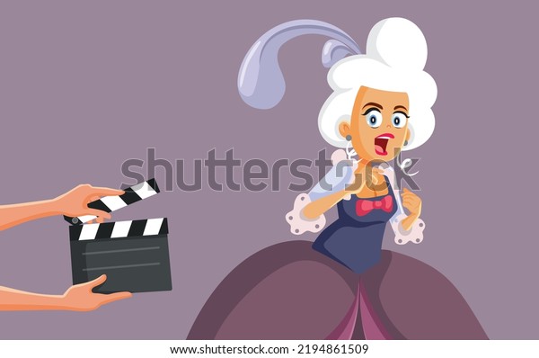 \
Actress Filming Historical Drama Having a\
Meltdown Vector Cartoon Illustration. Woman acting in biopic movie\
depicting historical\
drama\
