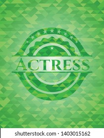 Actress green mosaic emblem. Vector Illustration. Detailed.