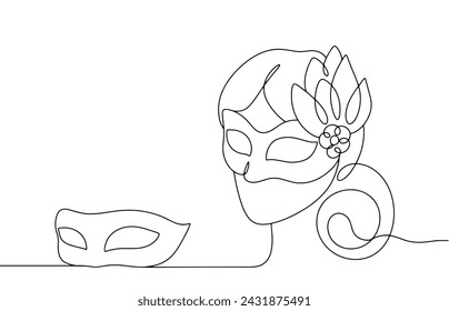 The actress hides her face behind a beautiful mask. Stage costume. World Theatre Day. Vector illustration. Images produced without the use of any form of AI software at any stage. 