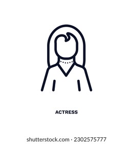 actress icon. Thin line actress icon from cinema and theater collection. Outline vector isolated on white background. Editable actress symbol can be used web and mobile