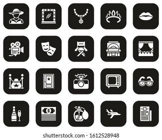 Actress Movie Or Theater Icons White On Black Set Big