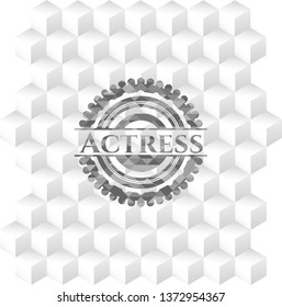 Actress realistic grey emblem with cube white background