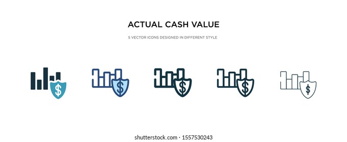 actual cash value icon in different style vector illustration. two colored and black actual cash value vector icons designed in filled, outline, line and stroke style can be used for web, mobile, ui