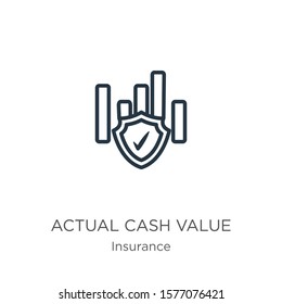 Actual cash value icon. Thin linear actual cash value outline icon isolated on white background from insurance collection. Line vector sign, symbol for web and mobile