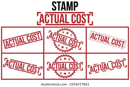 Actual cost Red Rubber Stamp set vector design.