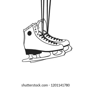 Actual fashion illustration skates. Hand drawn Ice Skating Things isolated on white. Winter Sport vector background. Original doodle style drawing. Creative ink art work