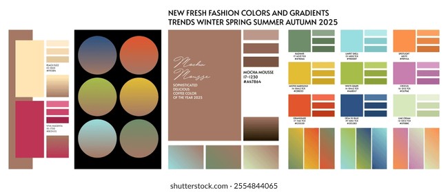ACTUAL FRESH New fashion color trend Mocha Mousse winter spring season 2025 2026. Color palette forecast of the future color