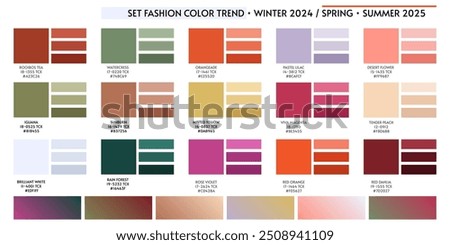 ACTUAL FRESH New fashion color trend winter spring season 2024 2025. Color palette forecast of the future color trend