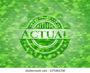 Actual green emblem with triangle mosaic background