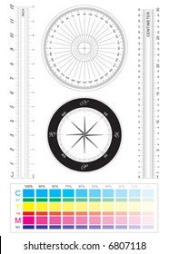 actual precision ruler of inch and centimeter for vector file, plus compass and protractor svg