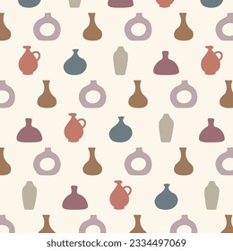 Actual Print With Boho Vases In Pastel Colors. Vector Illustration In Contemporary Style