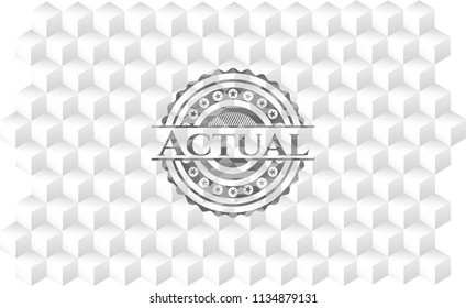 Actual realistic grey emblem with geometric cube white background