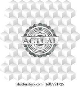 Actual realistic grey emblem with geometric cube white background