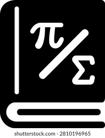 Actuarial science icon illustration showing math book with pi and sigma symbols for financial risk analysis
