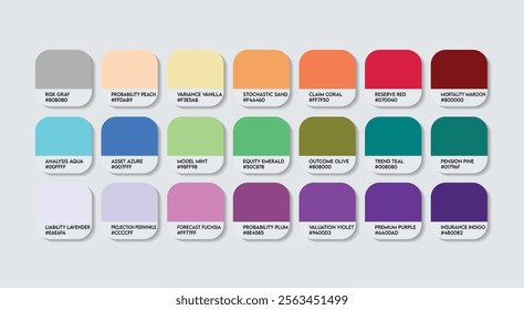 Actuary Color Guide Palette with Color Names. Catalog Sample Actuaries with RGB HEX codes and Names. Colors Palette, Media newspaper Actuary Color Palette, Fashion Trend Actuary, Tamil Color Palette