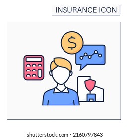 Actuary color icon. Person compiles and analyses statistics. Calculate insurance risks and premiums. Insurance concept. Isolated vector illustration