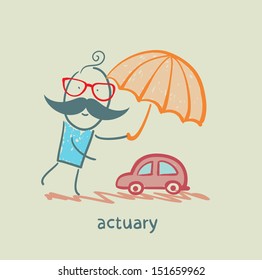 actuary holding an umbrella over the machine