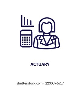 icono actuario de la colección de profesiones. Icono de contorno de servicio lineal, actuarial, aislado en fondo blanco. Signo actuario de vector de línea, símbolo para web y móvil