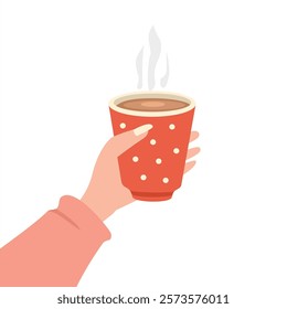 Acup of coffee. Chocolate drink. Coffee homade. Breakfast. People hold a cup of coffee. Winter drink. Rainy drink.